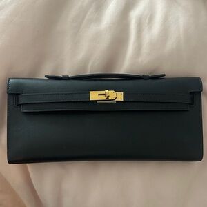 Black Leather Clutch east west